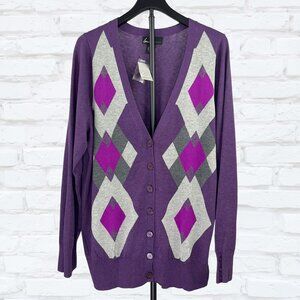 Lane Bryant Purple Argyle Cardigan 18/20 Metallic Detail NWT